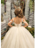 Long Sleeves Beaded Ivory Lace Tulle Luxury Flower Girl Dress Long Sleeves Beaded Ivory Lace Tulle Luxury Flower Girl Dress